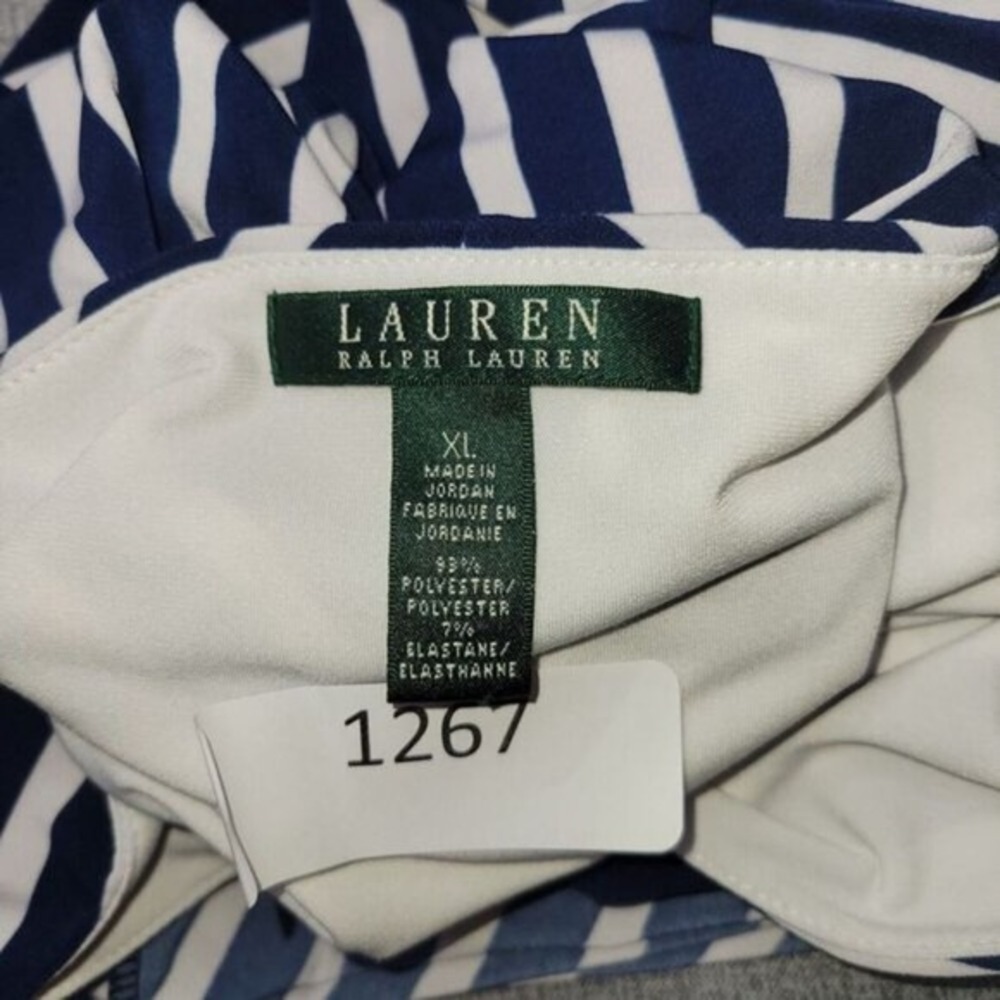 Lauren Ralph Lauren Dress XL Midi Blue White Striped Preppy Nautical V Neck - Picture 3 of 11